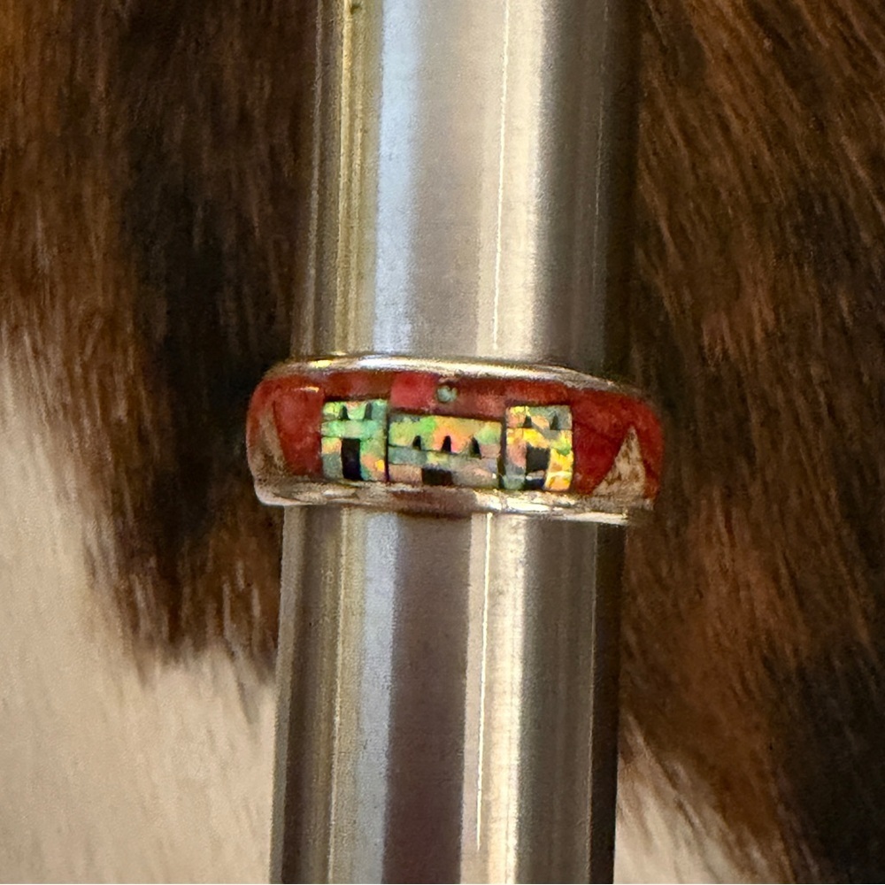 ❤️ Signed “AZ” Galaxy Micro Inlaid 925 Native Pueblo Scene Ring Size 9.75 Unisex